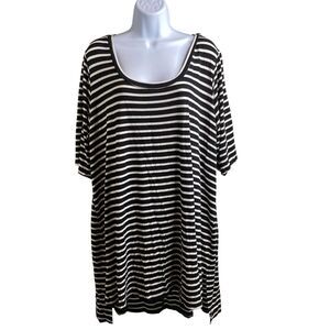 Sympli Women's Black White Striped Tunic Top Size 3X Lagenlook Boho Casual Comfy